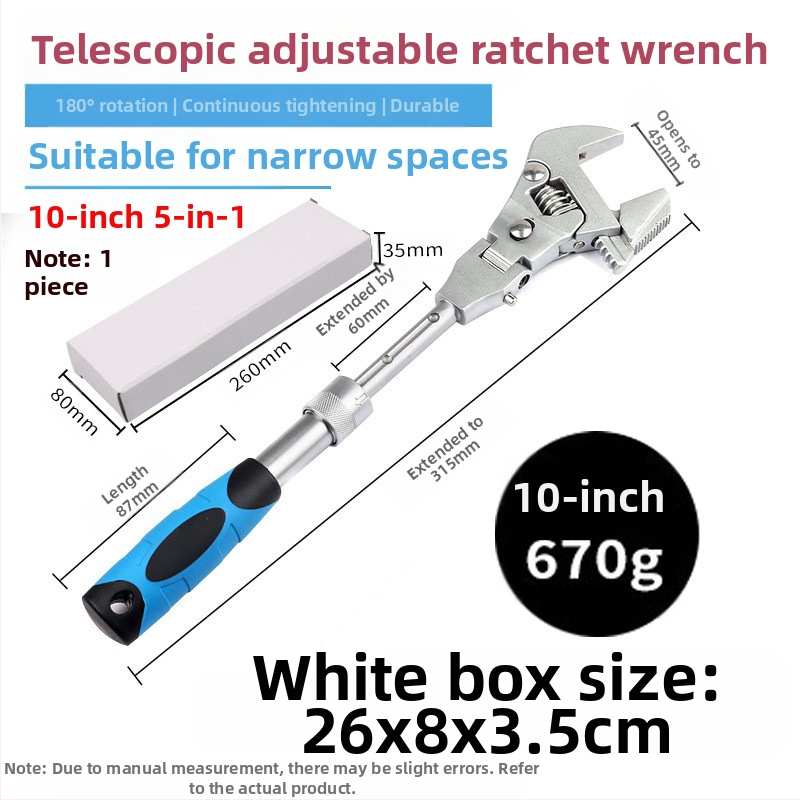 Регулируем гаечен ключ със сгъваема глава, рачета и телескопичен механизъм | MF, 45# стомана