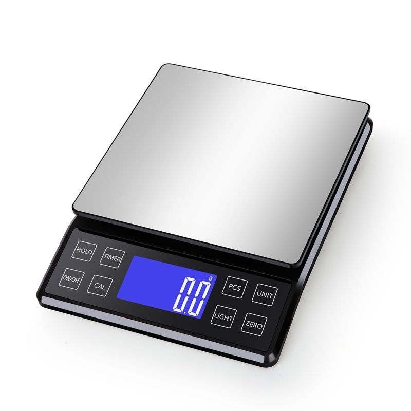 Rozsdamentes acélból készült konyhai digitális mérleg, 10 kg kapacitás, modell DH-307, elektronikus, USB-töltés és két AAA elem, többfunkciós.