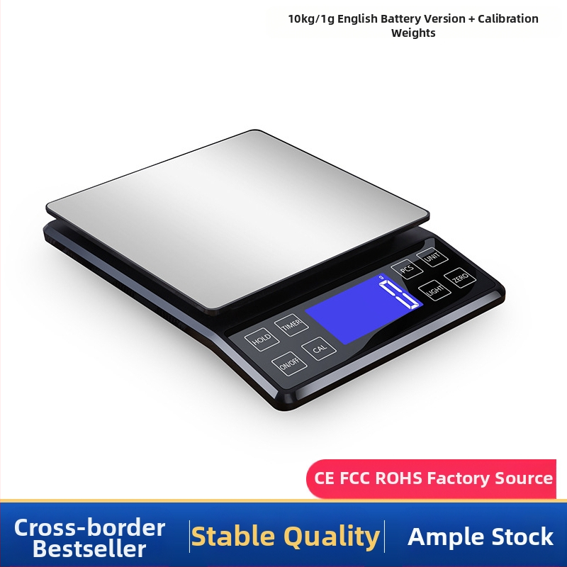 Rozsdamentes acélból készült konyhai digitális mérleg, 10 kg kapacitás, modell DH-307, elektronikus, USB-töltés és két AAA elem, többfunkciós.