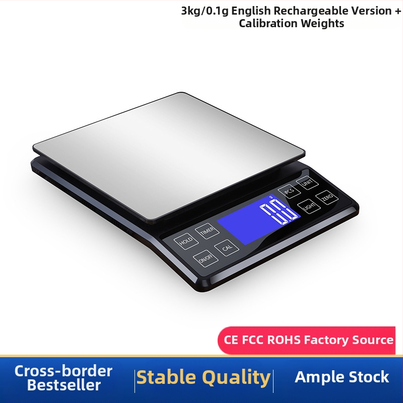 Rozsdamentes acélból készült konyhai digitális mérleg, 10 kg kapacitás, modell DH-307, elektronikus, USB-töltés és két AAA elem, többfunkciós.