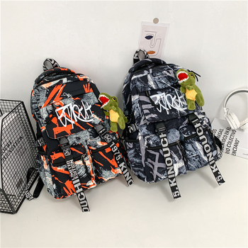 Σακίδιο πλάτης για φοιτητές με γκράφιτι μοτίβο, καμβάς, χωρητικότητα 20–35 λίτρα, ιμάντες με αερόσφυξη, στυλ δρόμου