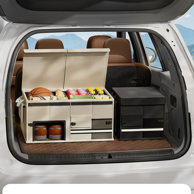 Autó csomagtartójába való összecsukható tárolódoboz (anyag: szövet; kapacitás: 60L; használat: csomagtartó; összecsukható; fogantyúval)