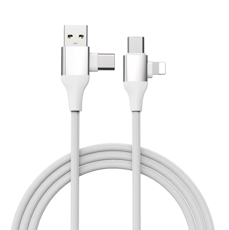 60W rýchlo nabíjací dátový kábel s konektormi Lightning a Type-C, pletený kábel