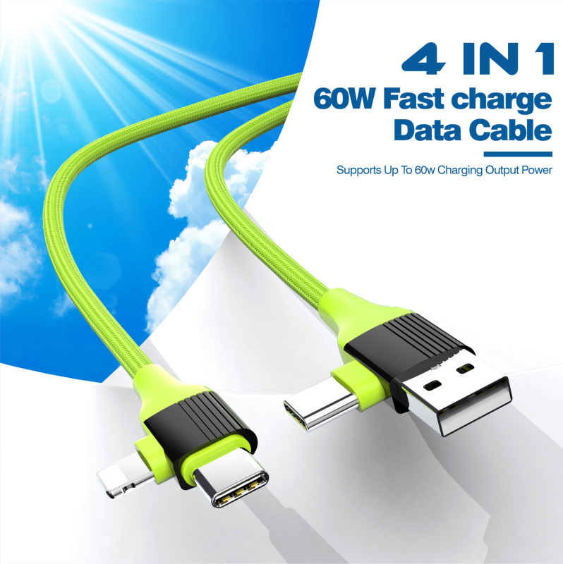 60W rýchlo nabíjací dátový kábel s konektormi Lightning a Type-C, pletený kábel
