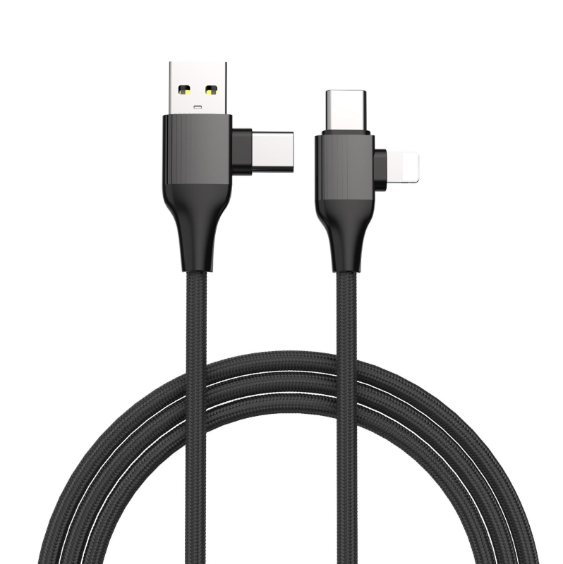 60W rýchlo nabíjací dátový kábel s konektormi Lightning a Type-C, pletený kábel