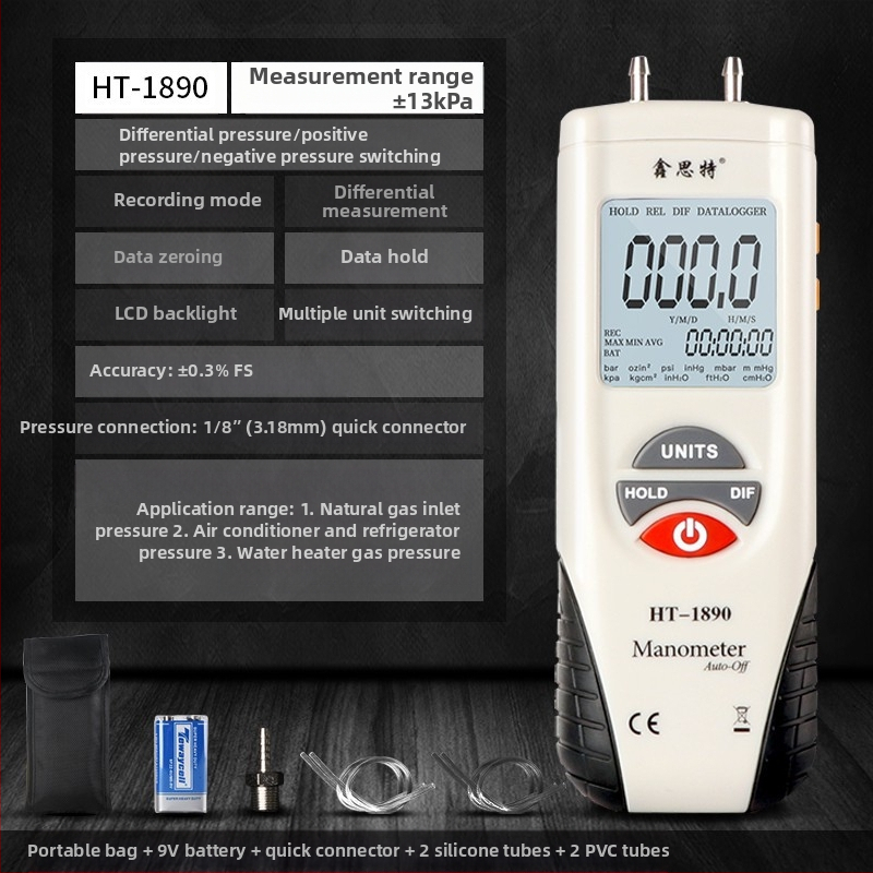Xinsite HT-1890 Diferencialinis slėgio matuoklis, Skaitmeninis mikrodiferencinis matuoklis, Automobilių remontui, Vakuuminis matuoklis