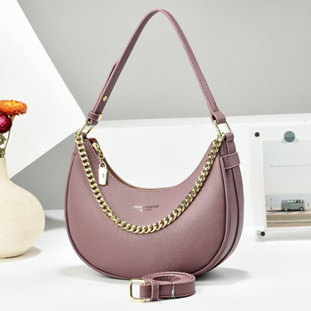 Ženska torbica preko ramena s lancem, urbani jednostavni stil, PU materijal, oblik crescent, zatvaranje zatvaračem, unutarnji džep za telefon i laminirani džep na zatvarač