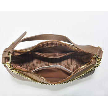 Ženska torbica preko ramena s lancem, urbani jednostavni stil, PU materijal, oblik crescent, zatvaranje zatvaračem, unutarnji džep za telefon i laminirani džep na zatvarač