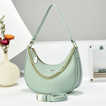 Ženska torbica preko ramena s lancem, urbani jednostavni stil, PU materijal, oblik crescent, zatvaranje zatvaračem, unutarnji džep za telefon i laminirani džep na zatvarač