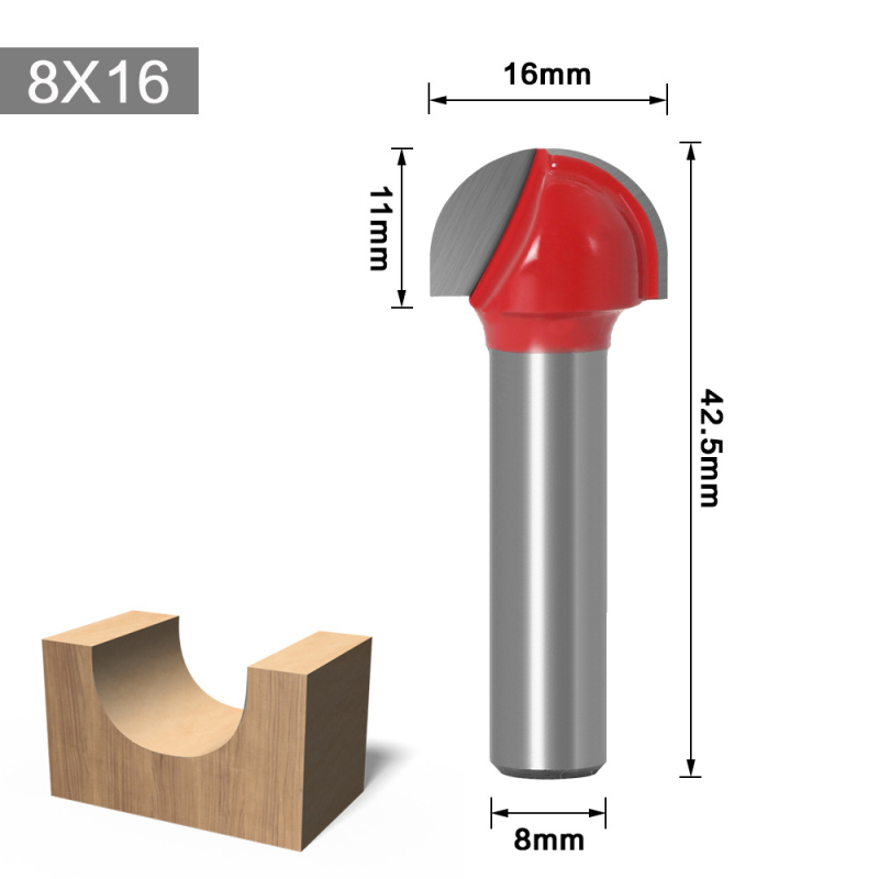 8‑fréza s guľovým nástupom na drevo, guľový spodok, polkruhový reliéf pre CNC gravírovanie