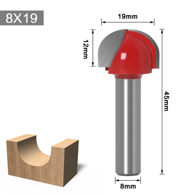 8‑fréza s guľovým nástupom na drevo, guľový spodok, polkruhový reliéf pre CNC gravírovanie