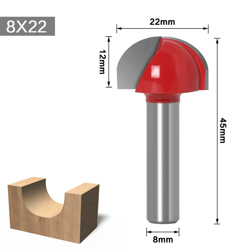 8‑fréza s guľovým nástupom na drevo, guľový spodok, polkruhový reliéf pre CNC gravírovanie