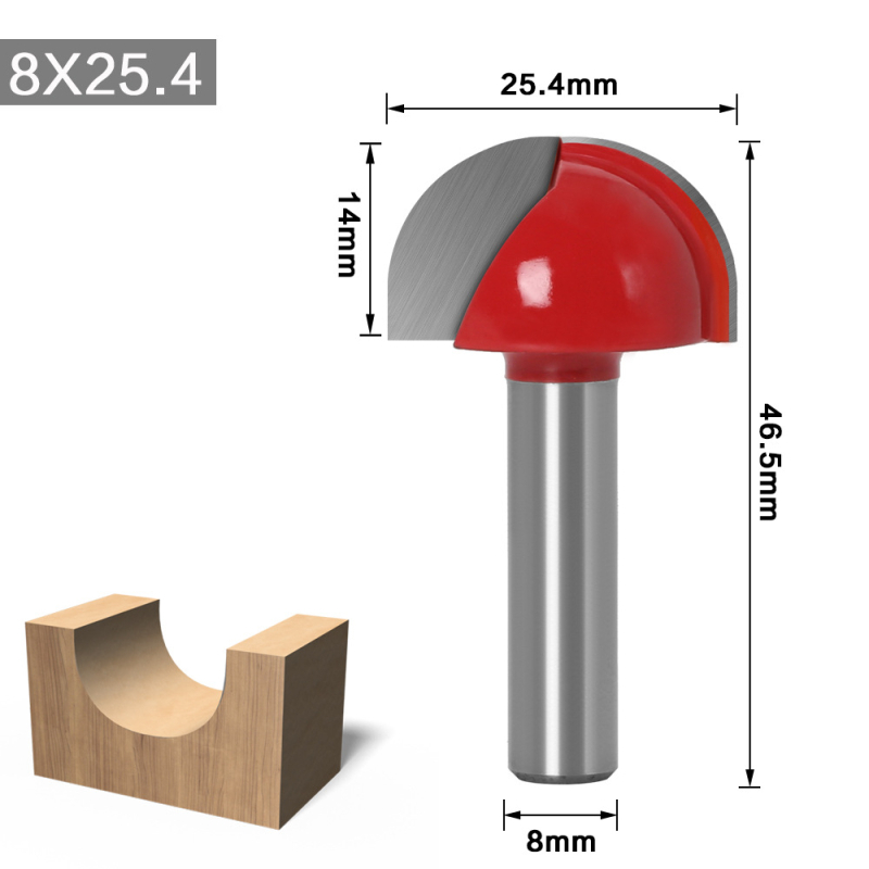 8‑fréza s guľovým nástupom na drevo, guľový spodok, polkruhový reliéf pre CNC gravírovanie