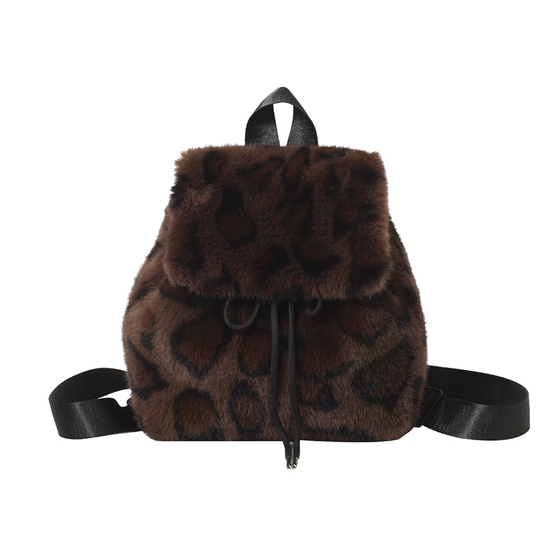 Qing nuo ranac od pliša s leopard uzorkom, gradski stil, zatvaranje šnuralima, podstava od sintetičke kože, džep za mobitel, mekana 3D silueta, jesen 2024