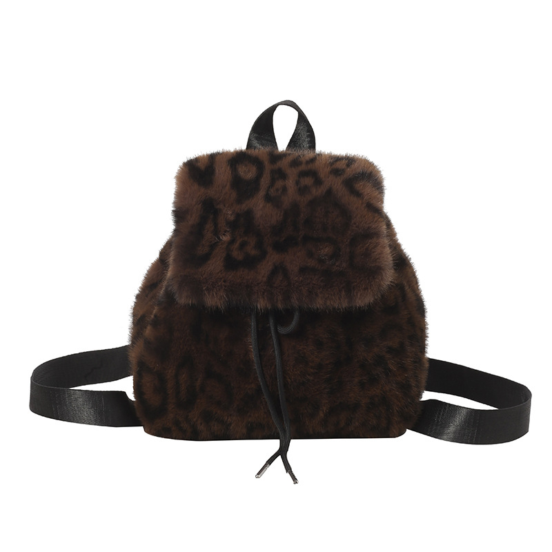 Qing nuo ranac od pliša s leopard uzorkom, gradski stil, zatvaranje šnuralima, podstava od sintetičke kože, džep za mobitel, mekana 3D silueta, jesen 2024