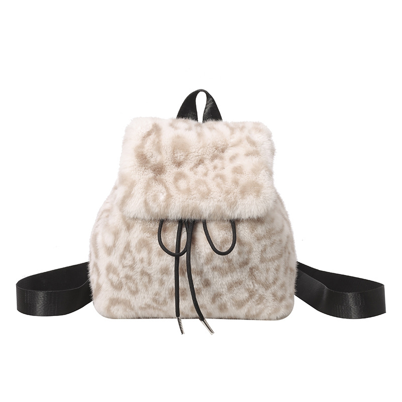 Qing nuo ranac od pliša s leopard uzorkom, gradski stil, zatvaranje šnuralima, podstava od sintetičke kože, džep za mobitel, mekana 3D silueta, jesen 2024