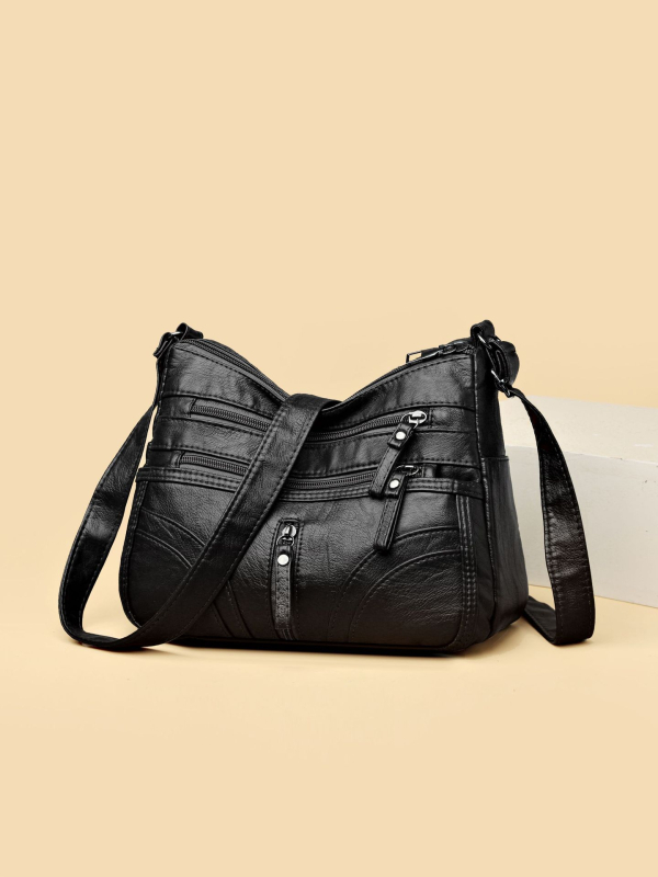 Geantă crossbody din piele PU, cu fermoar, formă orizontală pătrată, căptușeală din poliester, bretea simplă