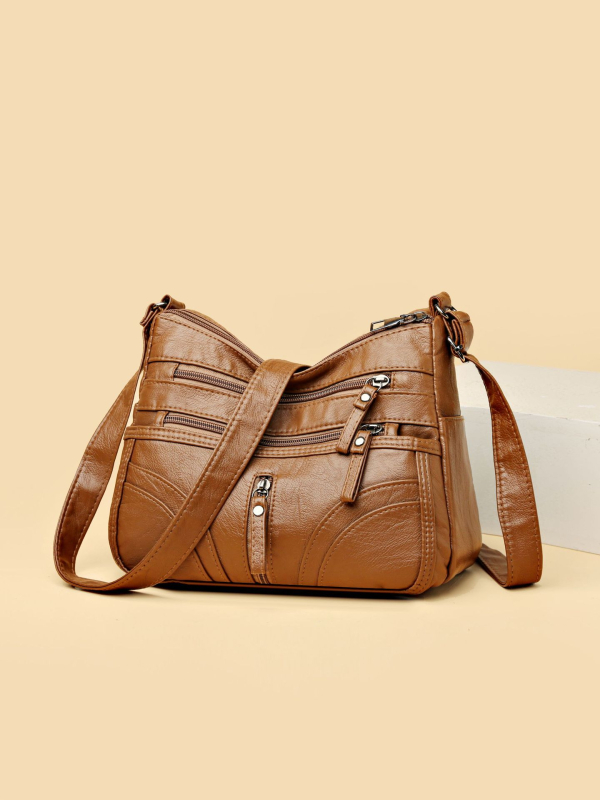 Geantă crossbody din piele PU, cu fermoar, formă orizontală pătrată, căptușeală din poliester, bretea simplă