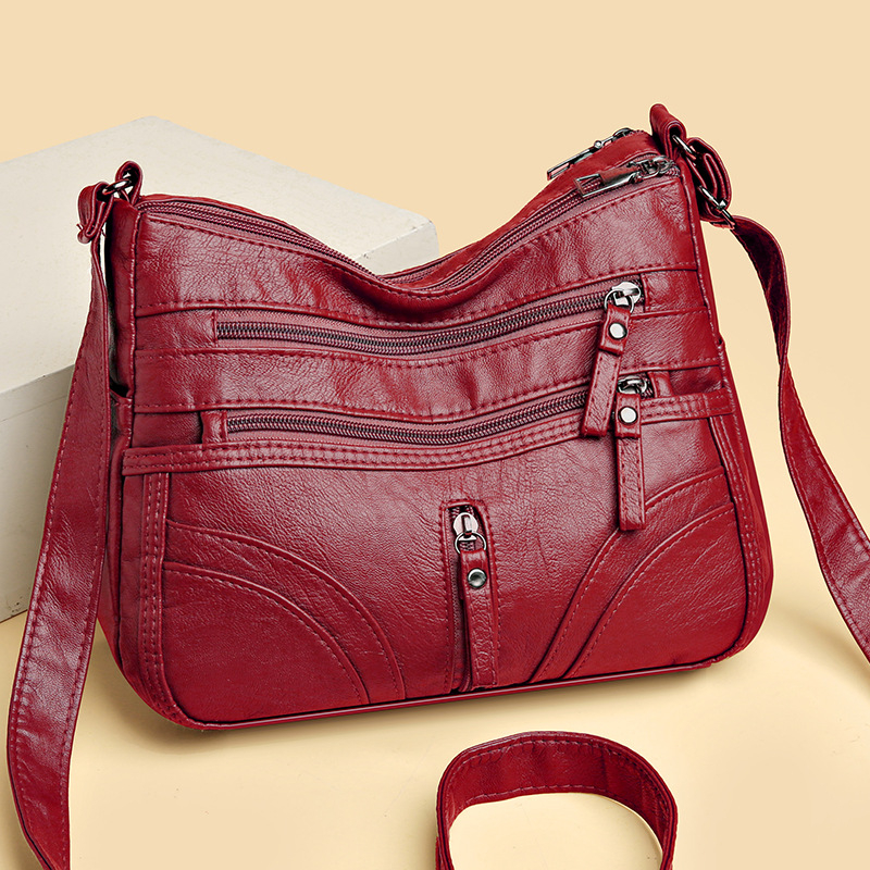 PU ādas crossbody soma ar rāvējslēdzēju, horizontāla kvadrāta forma, poliesteres odere, ar vienu siksnu