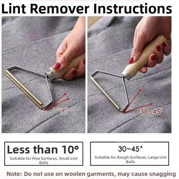 Χειροκίνητος απομακρυντής μαλλιών για παλτά με ξύλινο χειριστήριο — διπλής όψης απομάκρυντής μαλλιών για ρούχα, μεταλλική λεπίδα