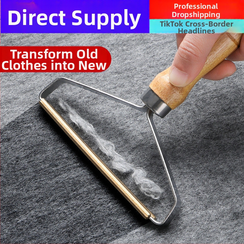 Ručný odstraňovač chĺpkov z kabáta s drevenou rukoväťou — obojstranný odstraňovač chlpov na oblečenie, kovová hlava