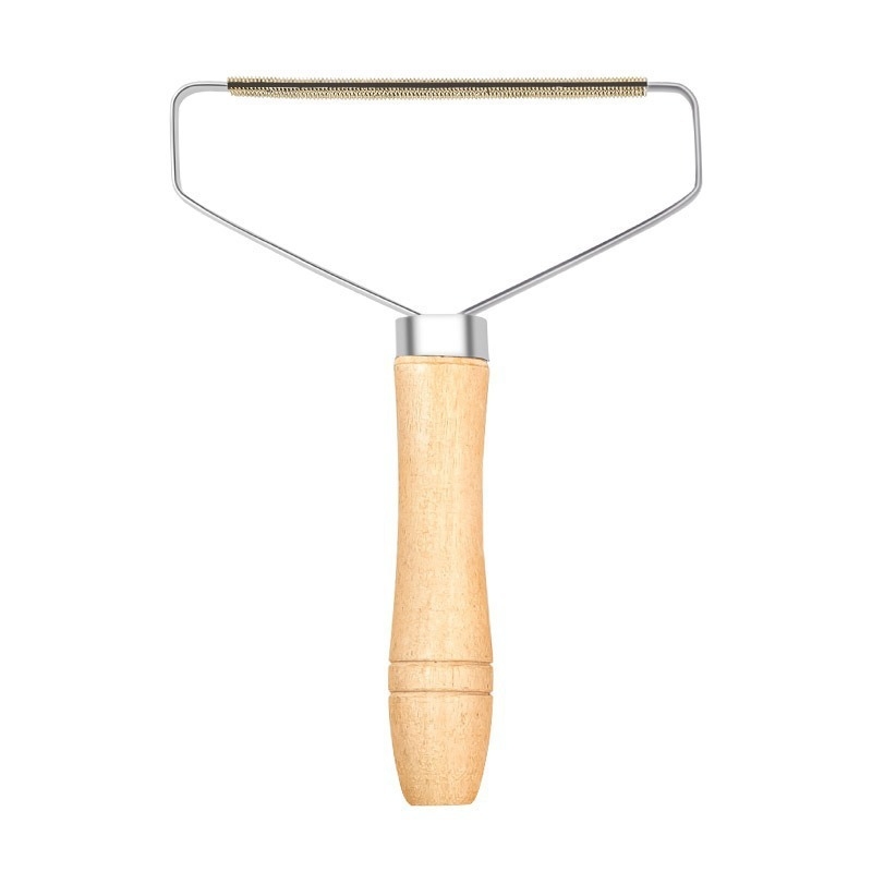 Ръчен премахвач на власинки за палта със дървена дръжка — двойно-страничен премахвач за дрехи, метална глава