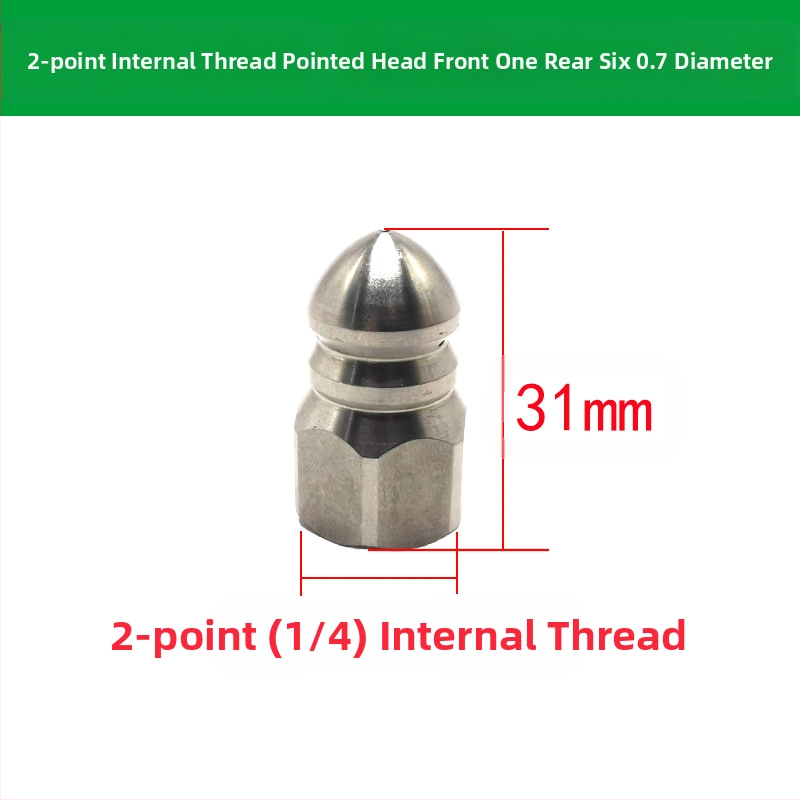 Nerūdijančio plieno nuotekų vamzdžių valymo purkštuvus su vidiniu sriegio, šešios skylės, aštri plovimo galva