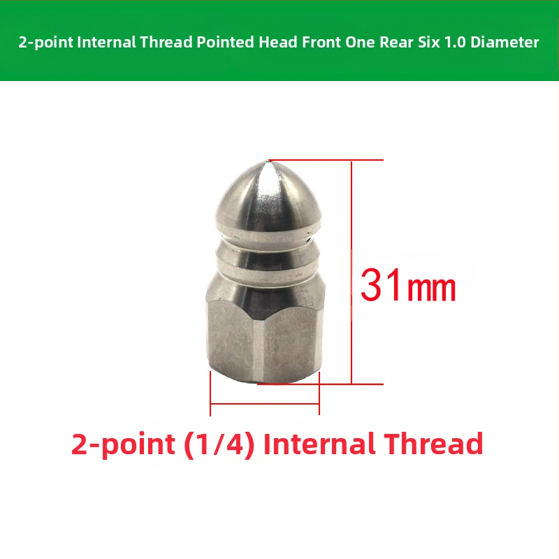 Nerūdijančio plieno nuotekų vamzdžių valymo purkštuvus su vidiniu sriegio, šešios skylės, aštri plovimo galva