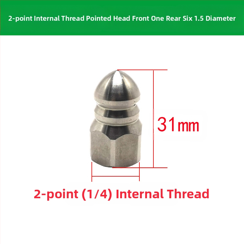 Nerūdijančio plieno nuotekų vamzdžių valymo purkštuvus su vidiniu sriegio, šešios skylės, aštri plovimo galva