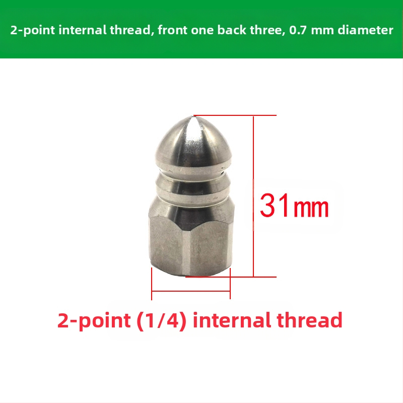 Nerūdijančio plieno nuotekų vamzdžių valymo purkštuvus su vidiniu sriegio, šešios skylės, aštri plovimo galva