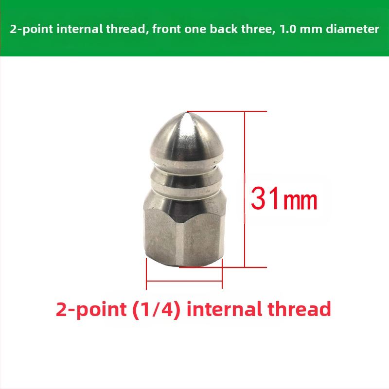 Nerūdijančio plieno nuotekų vamzdžių valymo purkštuvus su vidiniu sriegio, šešios skylės, aštri plovimo galva