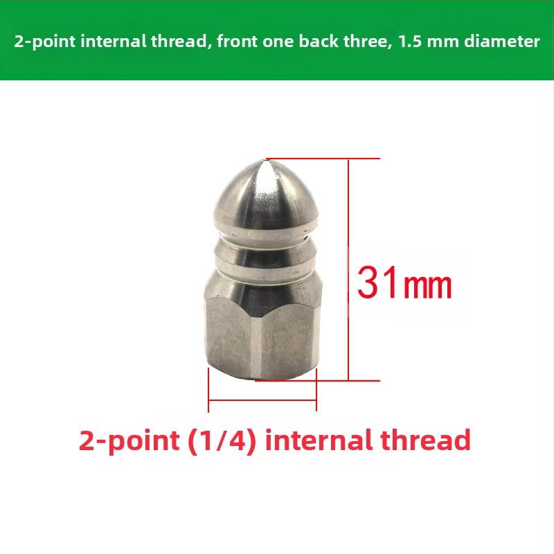 Nerūdijančio plieno nuotekų vamzdžių valymo purkštuvus su vidiniu sriegio, šešios skylės, aštri plovimo galva