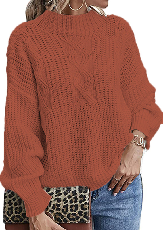 Ženský voľný strih pletený sveter s okrúhlym výstrihom, dlhé rukávy, geometrický vzor, 70–80% akryl, 20–30% polyester, stredná hrúbka