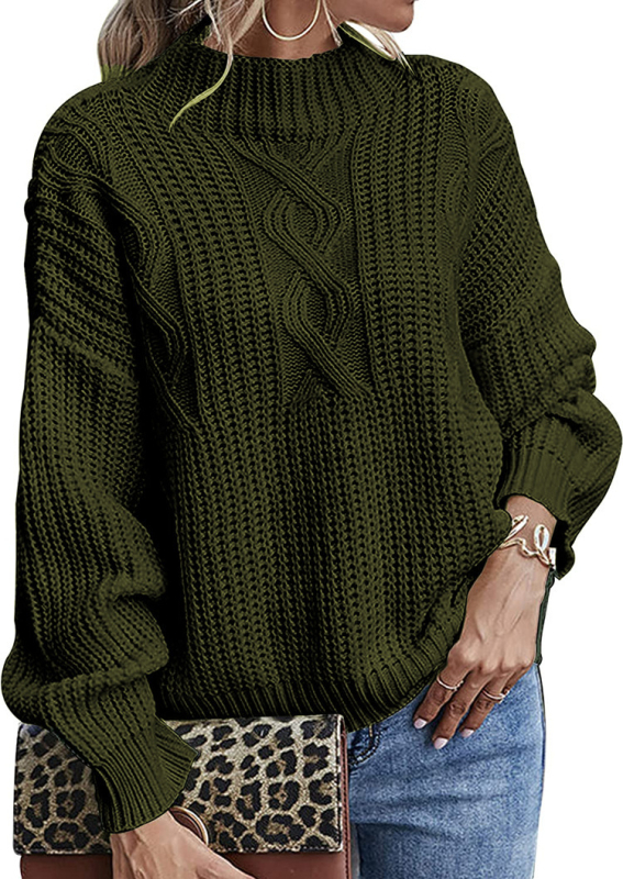 Ženský voľný strih pletený sveter s okrúhlym výstrihom, dlhé rukávy, geometrický vzor, 70–80% akryl, 20–30% polyester, stredná hrúbka