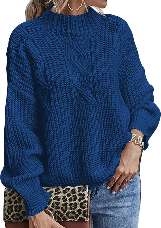 Ženský voľný strih pletený sveter s okrúhlym výstrihom, dlhé rukávy, geometrický vzor, 70–80% akryl, 20–30% polyester, stredná hrúbka