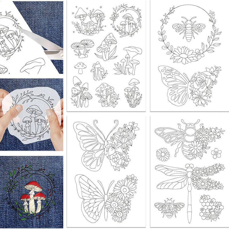 Șablon de desen pentru broderie cu model Boem, pentru cusut DIY, stabilizator solubil în apă pe material nețesut