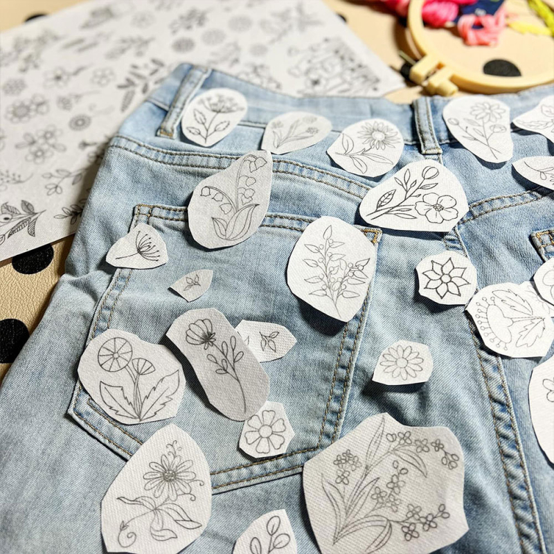 Bohem minta hímzés rajzsablon DIY kézi varráshoz, vízoldékony stabilizátor, nemszőtt anyag