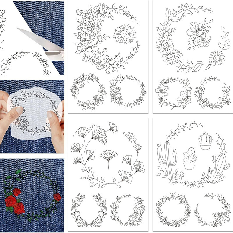 Șablon de desen pentru broderie cu model Boem, pentru cusut DIY, stabilizator solubil în apă pe material nețesut
