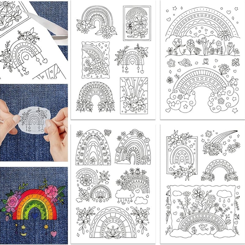 Șablon de desen pentru broderie cu model Boem, pentru cusut DIY, stabilizator solubil în apă pe material nețesut
