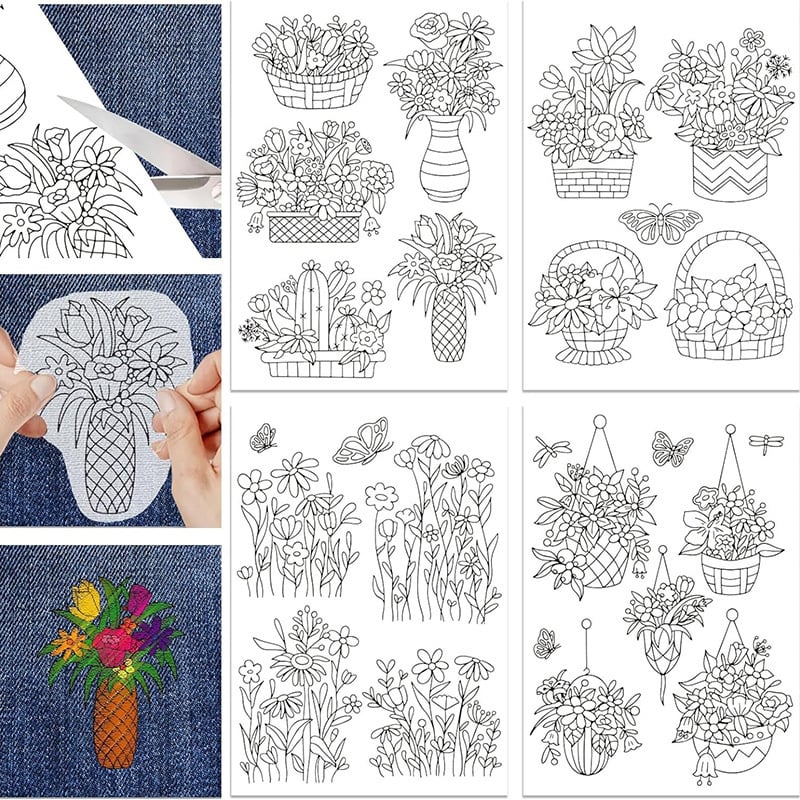 Șablon de desen pentru broderie cu model Boem, pentru cusut DIY, stabilizator solubil în apă pe material nețesut