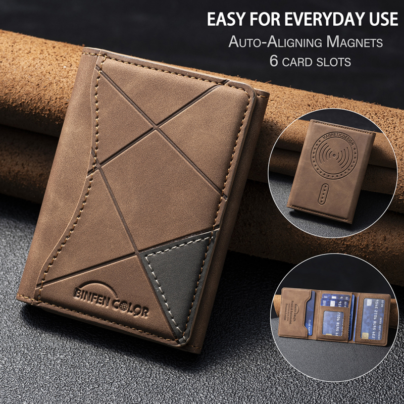 Horizontali magnetiniai kortelių dėklas – PU medžiaga, dryžuotas raštas, apsauga nuo vagystės, verslo stilius, 2025 m. pavasaris