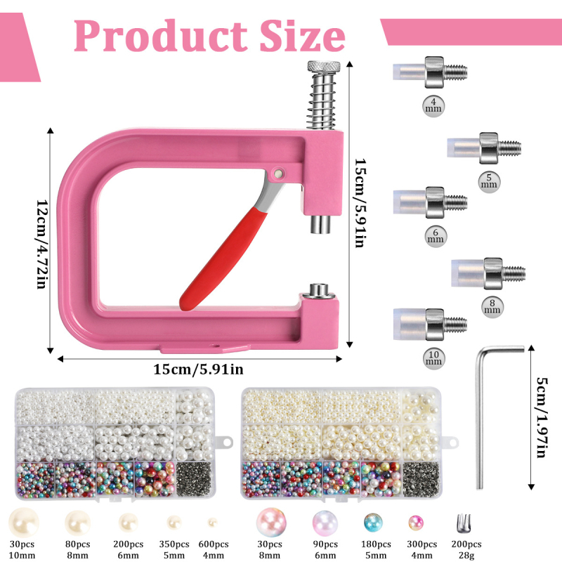 Ръчна машина за нанизване на мънини с бездупкова процедура за поставяне на изкуствени перли, четири-зъбено закрепване, марка Good Garden, 50 броя в опаковка, тегло 680 g
