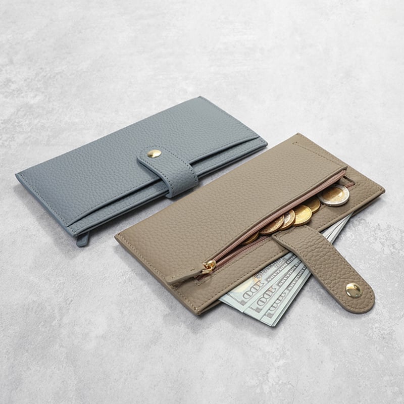 Ženski novčanik od prave kože – izuzetno tanak dugi dizajn sa 6 kartica i zasebnim džepom za kovanice; vrhunska koža, poliester podstava, proljeće 2025