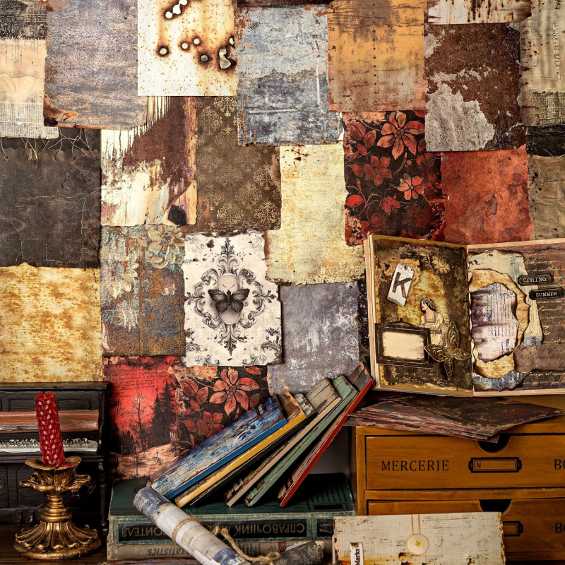 Materijal za kolage za dnevnik, retro stil, Drehop/Mengxi, 30 listova (6 uzoraka), 40 g, izdanje 2025-03-17