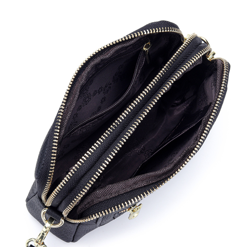 Pravá kožená dámska crossbody kabelka, prvotriedna hovädzia koža, vodorovný štvorcový tvar, zapínanie na zips, vnútorné vrecká: zipsové vrecko, vrecko na telefón, vrecko na občiansky preukaz — leto 2025