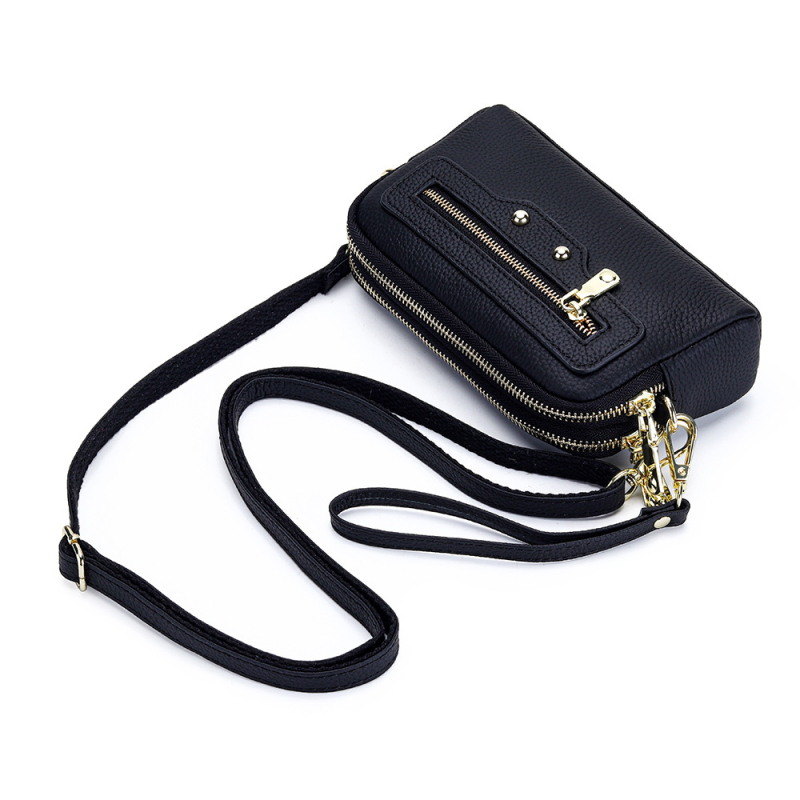 Pravá kožená dámska crossbody kabelka, prvotriedna hovädzia koža, vodorovný štvorcový tvar, zapínanie na zips, vnútorné vrecká: zipsové vrecko, vrecko na telefón, vrecko na občiansky preukaz — leto 2025