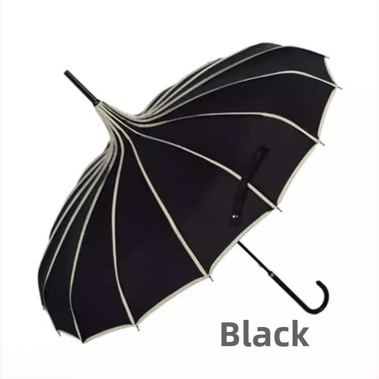 Чадър пагода, стоманен каркас с 16 ребра, дълга права дръжка, ръчно отваряне и затваряне, плат 190T