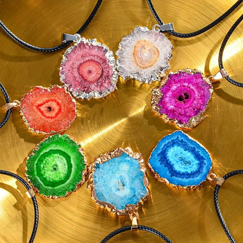 Κολιέ με ηλιοτρόπιο από φυσικό κρύσταλλο (αμέθιστος ή λευκός κρύσταλλος), γυαλιστερή επιφάνεια, 10 g