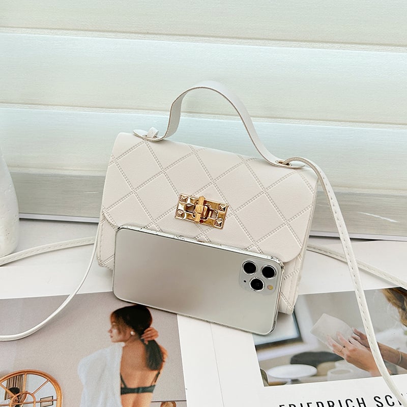 Дамска мини чанта PU - квадратна хоризонтална форма, капак за затваряне, джоб за ID, мек материал