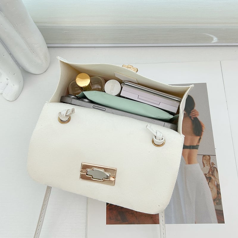 Дамска мини чанта PU - квадратна хоризонтална форма, капак за затваряне, джоб за ID, мек материал